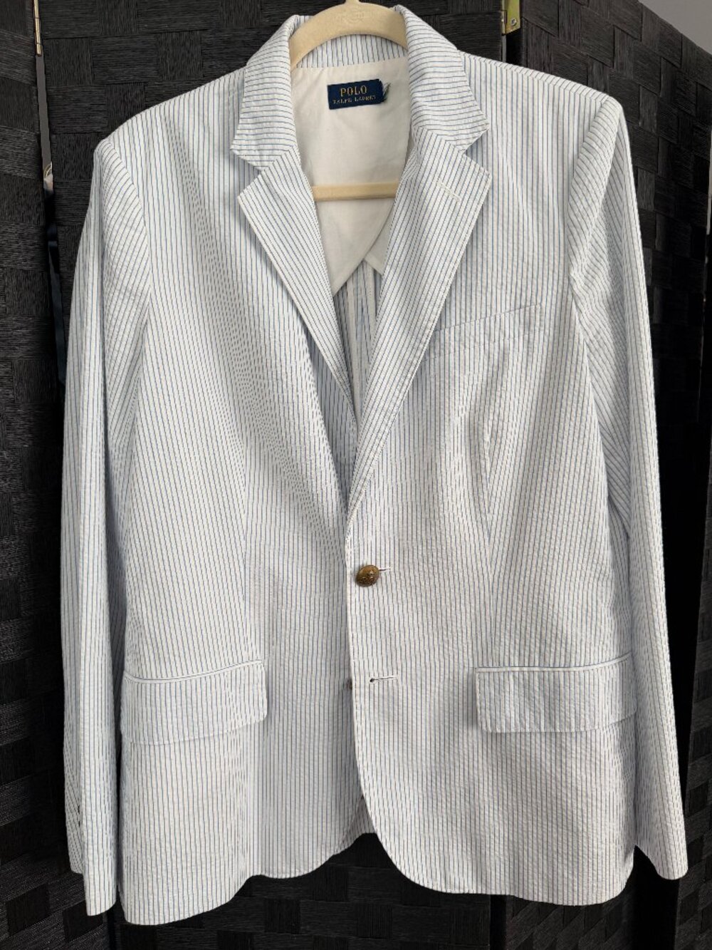 Polo Ralph Lauren white/blue pinstripes seersucker blazer. US 12.